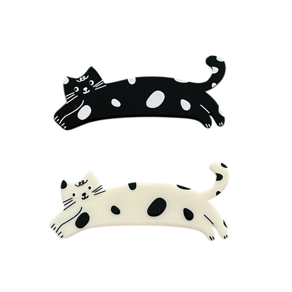 Two Cat Black White Spot Persian Kitten Kitty 2.5" Alligator Hair Clip Set Pair